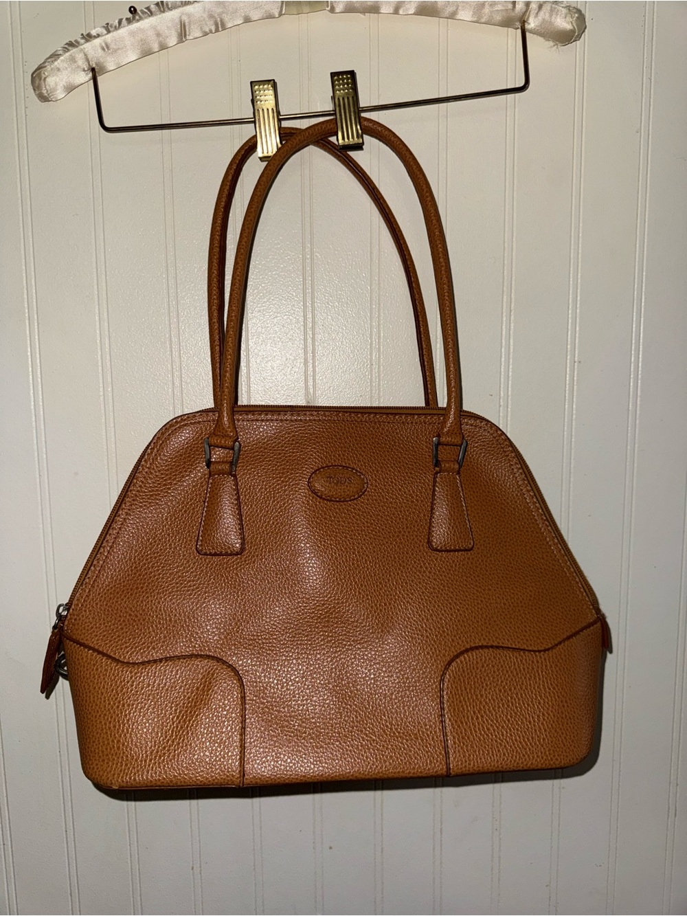 Tod's Cognac Pebbled Leather Double-Handle Shoulder Bag